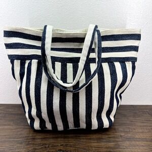 J Jill Handbag Tote Large Navy Striped Slouchy Cotton Shoulder Bag Travel